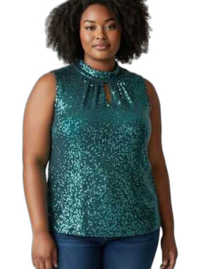 Cable & Gauge Teal green Sequin Mock Neck Camisole